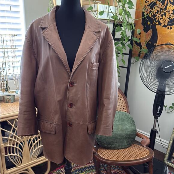 Vintage Men’s Wilsons Leather Brown Button Front Blazer Jacket - Picture 1 of 12